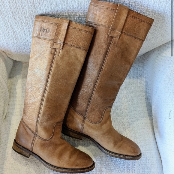 D&G Shoes Dolce Gabbana Tall Leather Riding Boots Size 38 Or 75